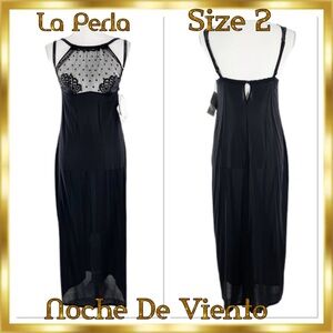 La Perla Noche De Viento Black Silk Dotted Empire Waist Gown Lingerie $980 RARE